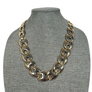Goldtone Interlocking Link Statement Necklace With Box Clasp 24"
